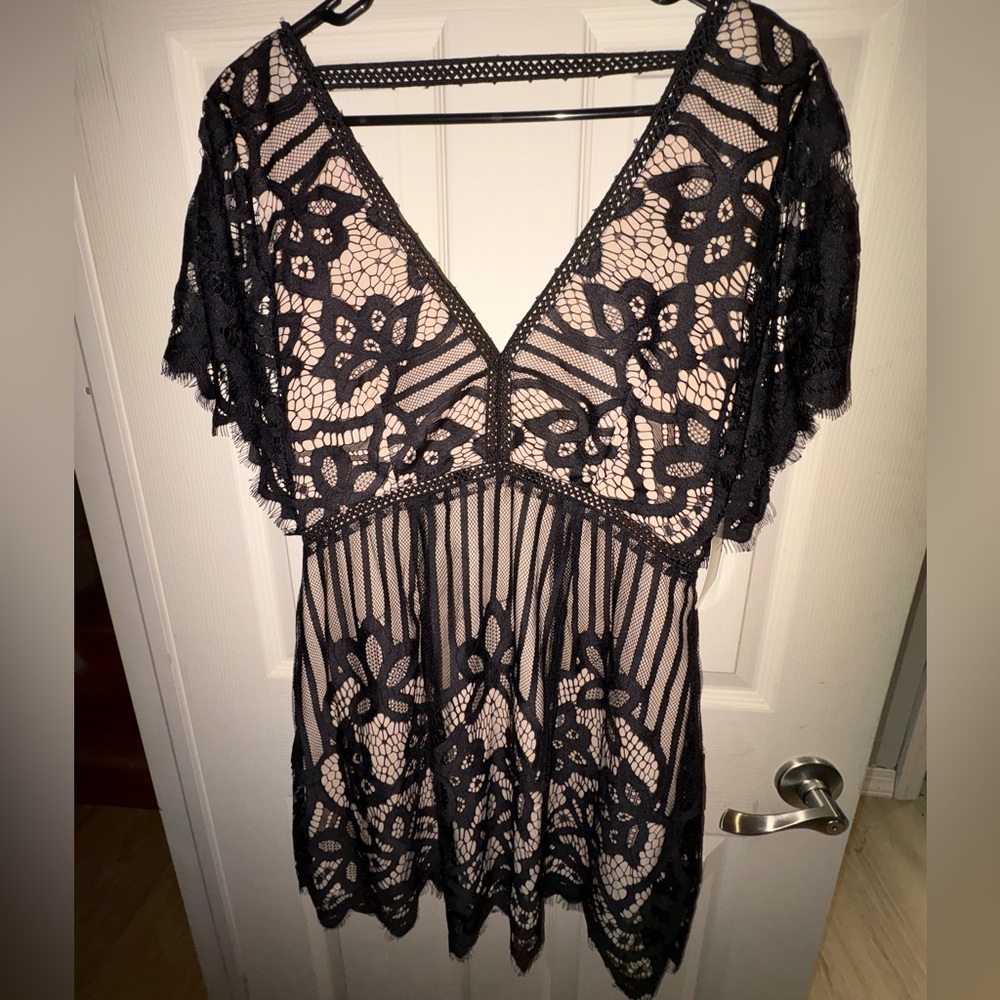 Tobi Black Lace Backless Dress